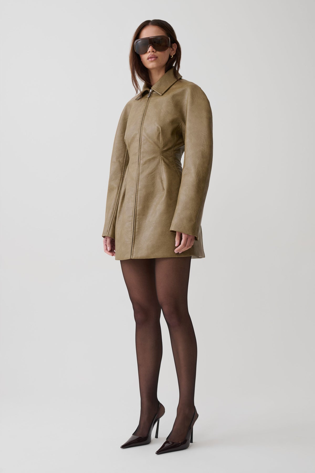 Jordana Faux Leather Mini Dress - Khaki #5
