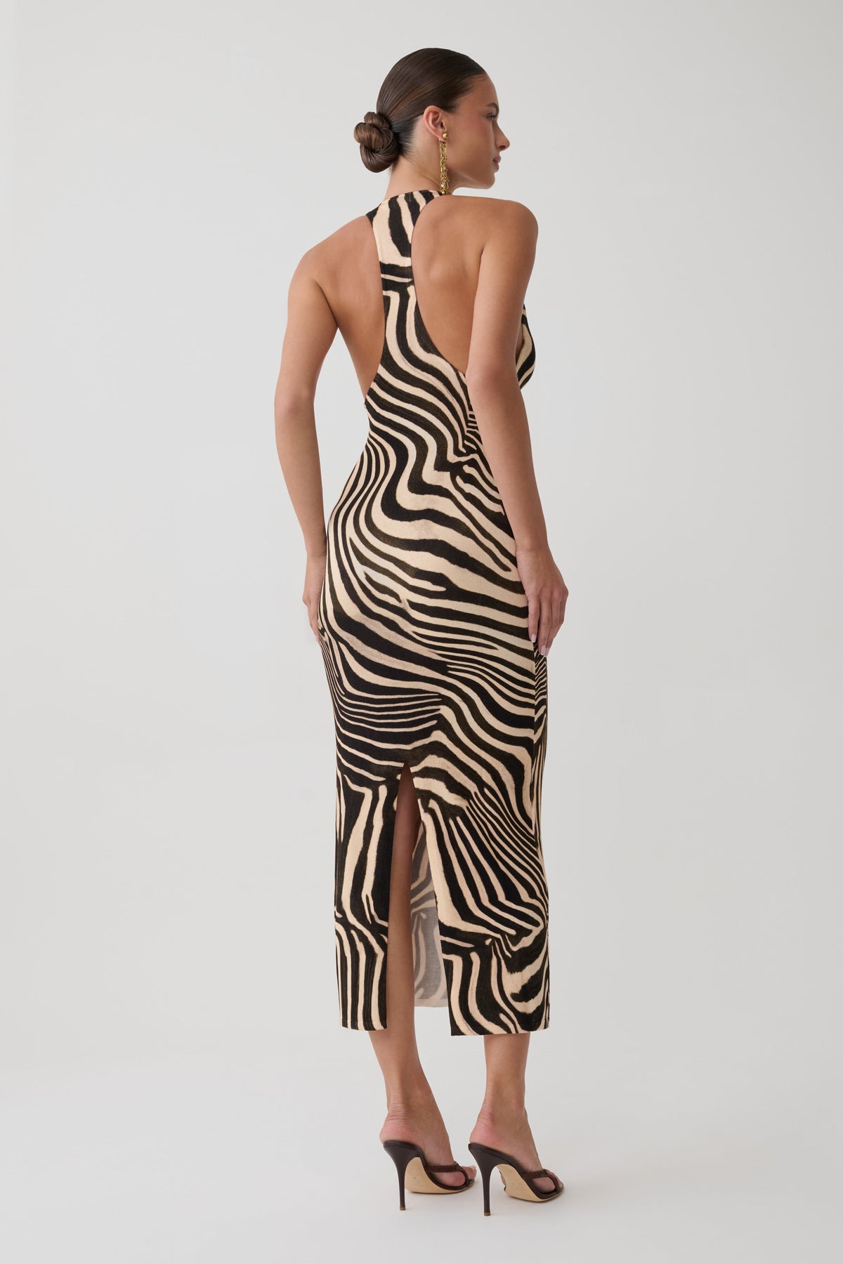Darla Deep V Knit Midi Dress - Zebra Print