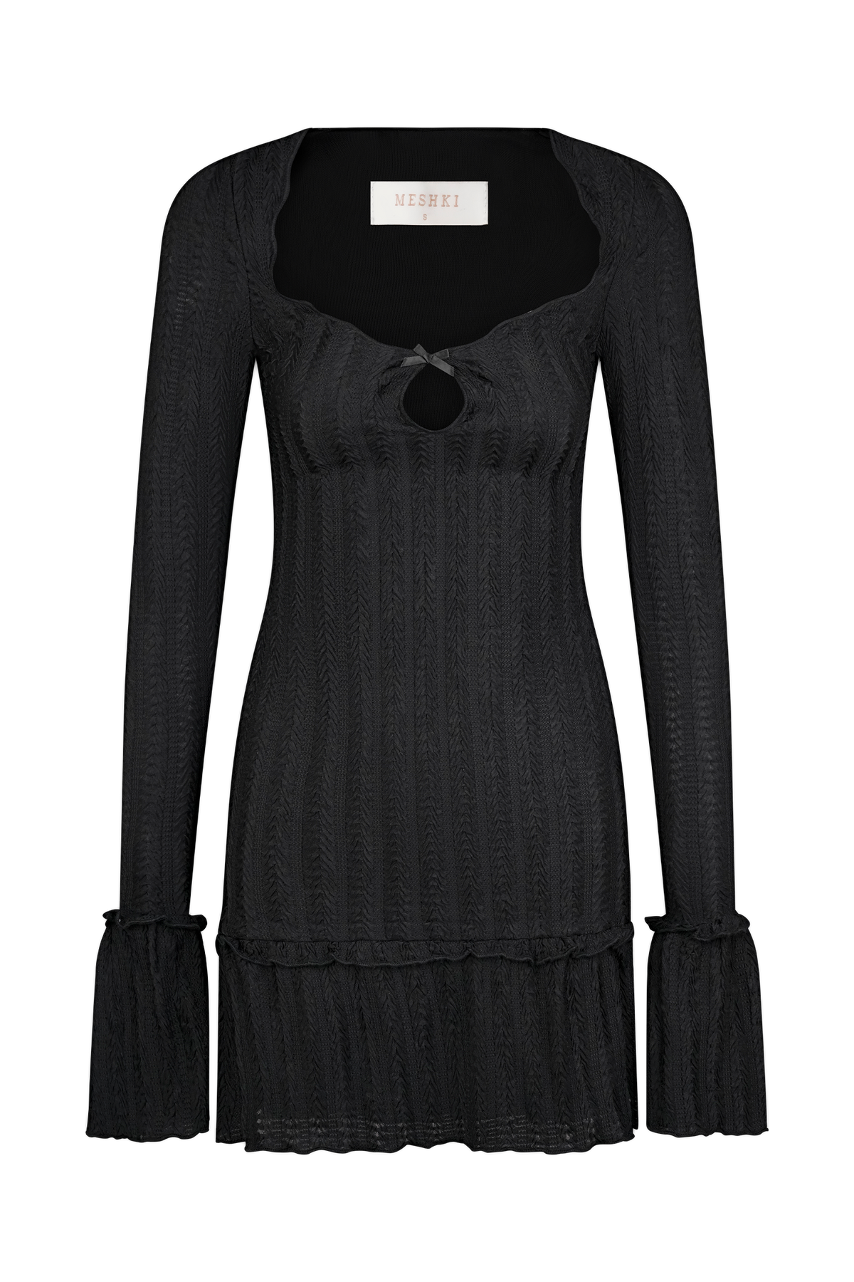 Daphne Pointelle Long Sleeve Mini Dress - Black #7