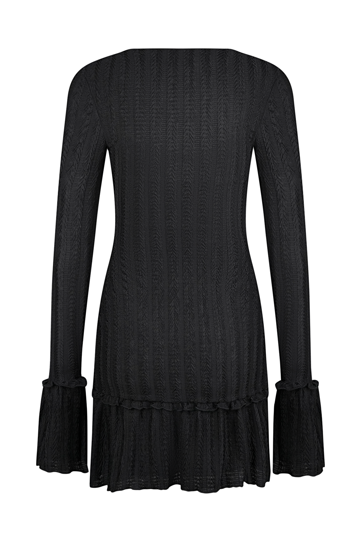 Daphne Pointelle Long Sleeve Mini Dress - Black #6