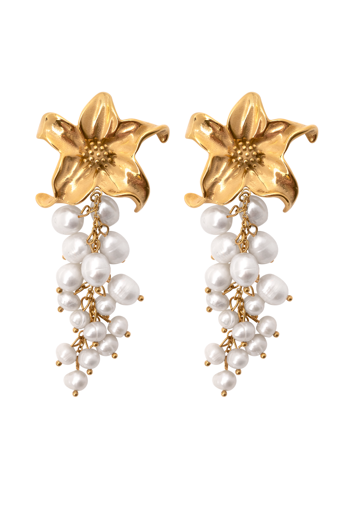 Eva Floral Fresh Water Pearl Earrings - Gold #7