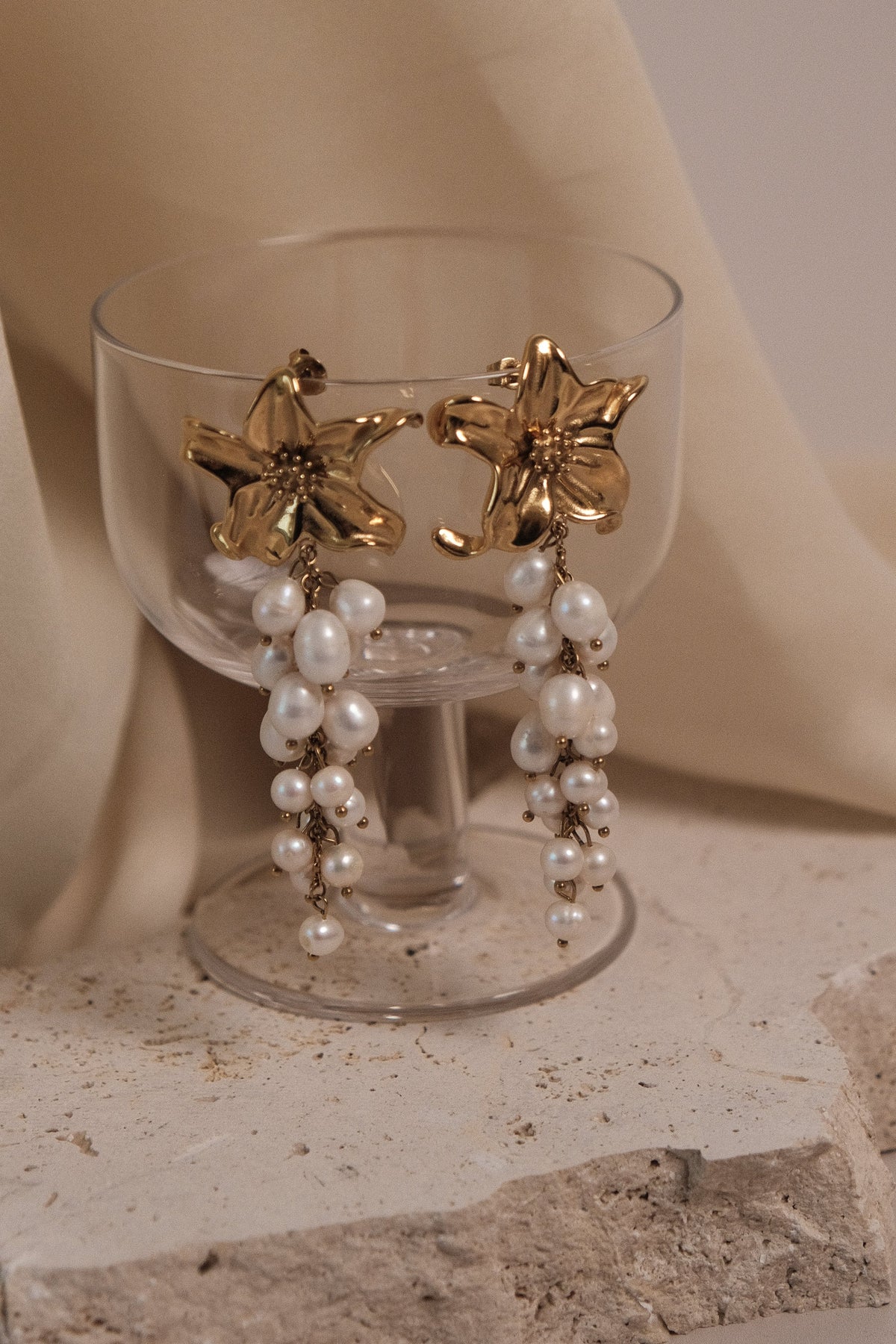 Eva Floral Fresh Water Pearl Earrings - Gold #3