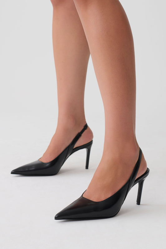 Samar Pointed Sling Back Heels - Black