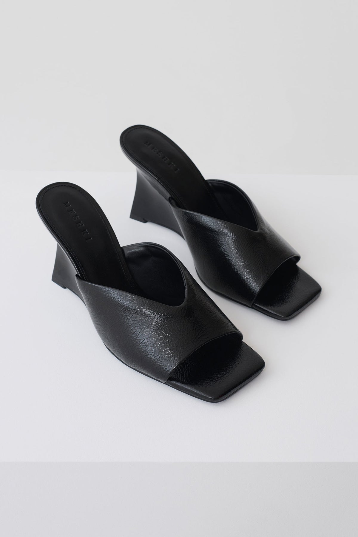 Jody Square Toe Wedge - Black Crinkle Pu
