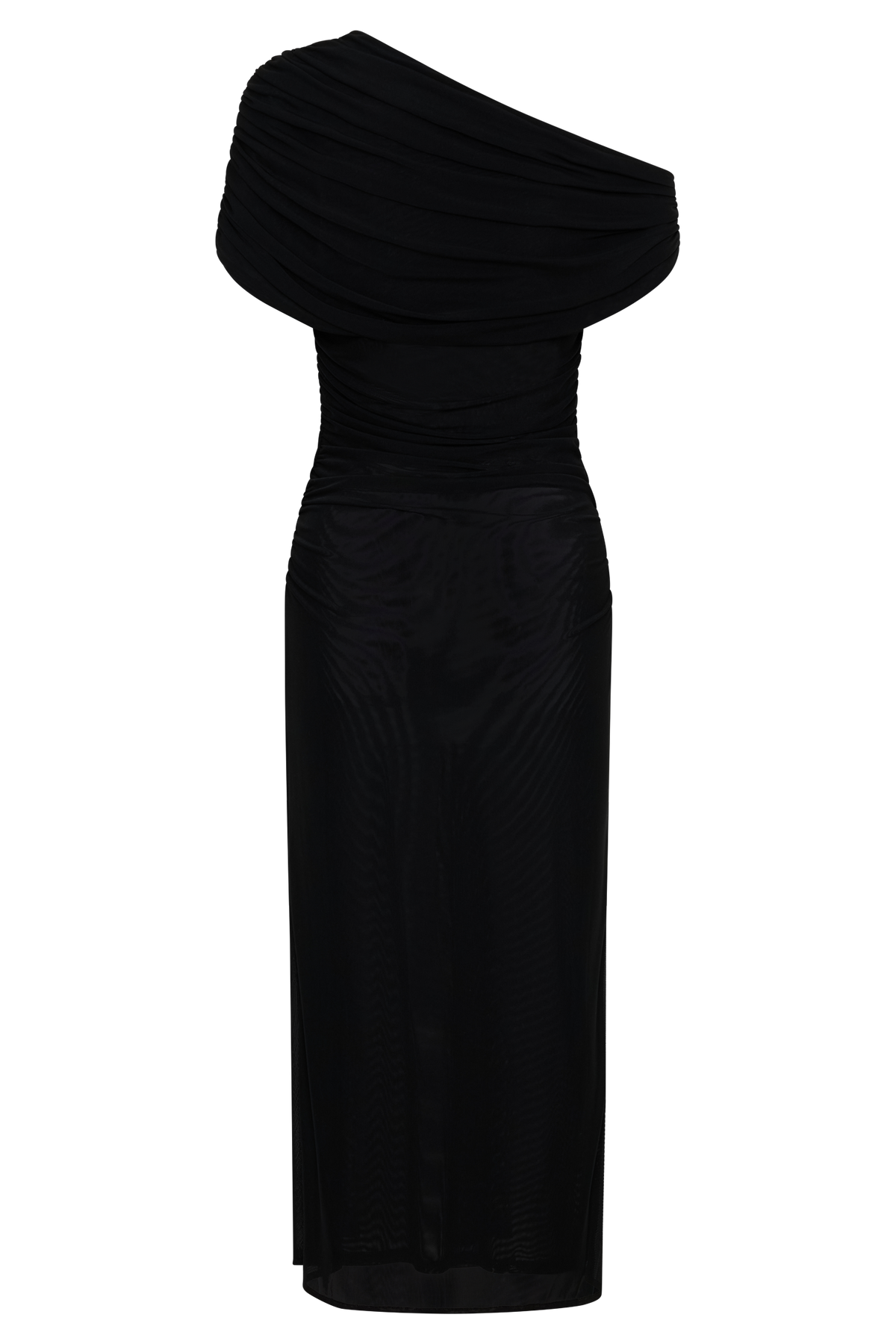 Adalina Fluid Loose Neck Jersey Mesh Midi Dress - Black #7