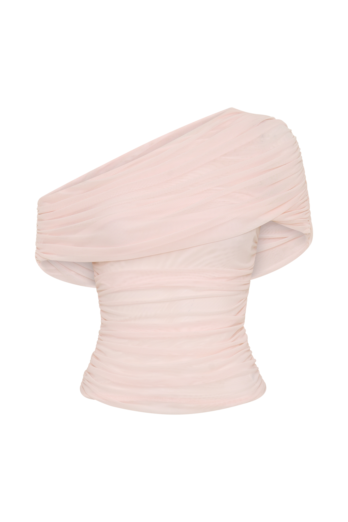 Arina Fluid Loose Neck Jersey Mesh Top - Pale Pink