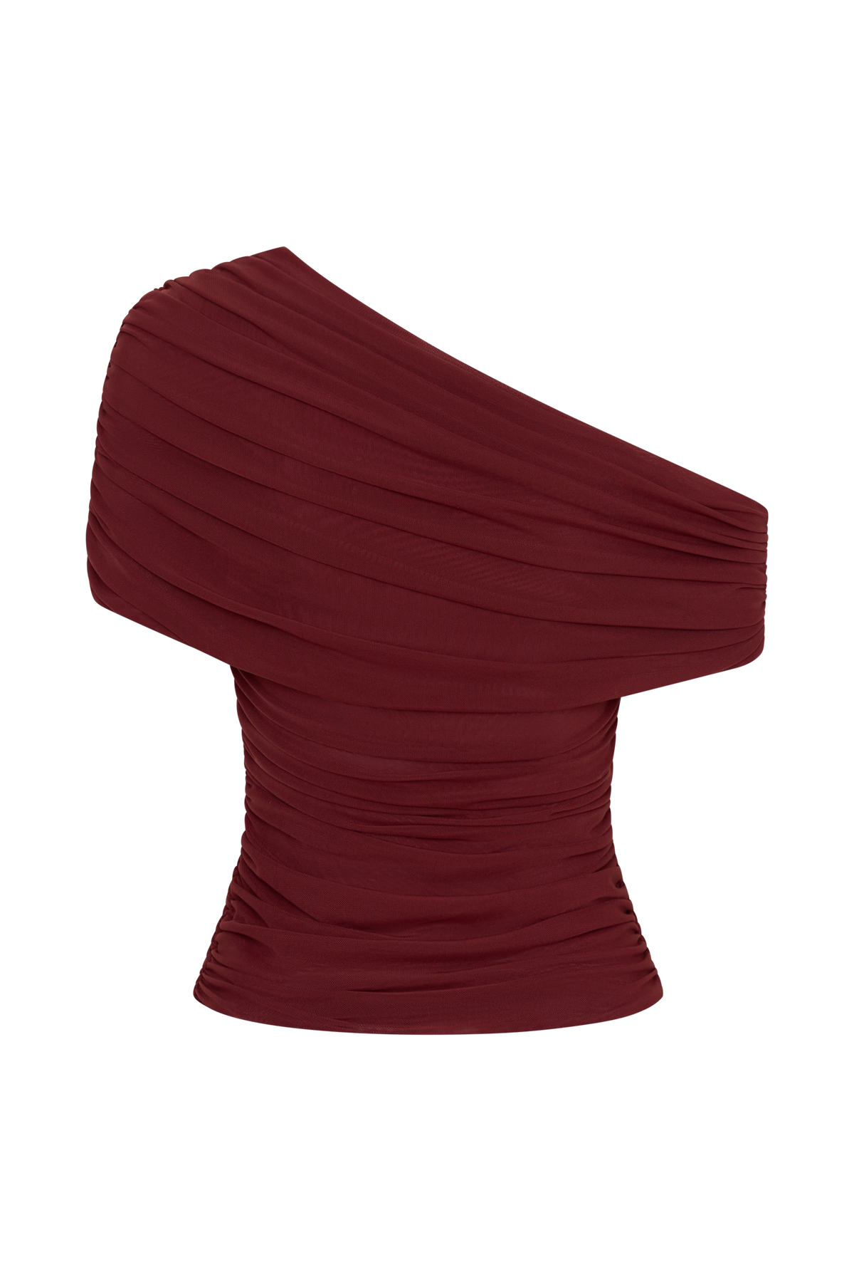 Arina Fluid Loose Neck Jersey Mesh Top - Wine #7