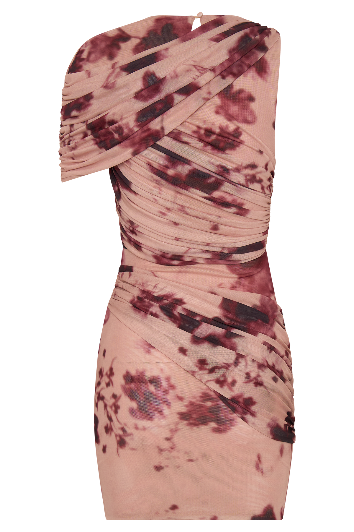 Adrienne One Shoulder Mesh Mini Dress - Nude Blurred Floral Print #7
