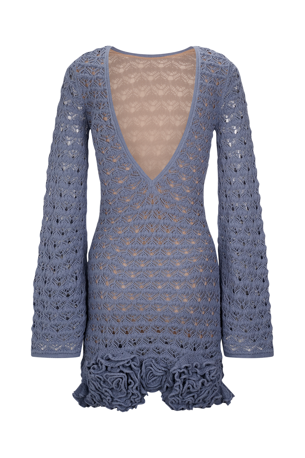 Aileen Ruffle Crochet Mini Dress - Steel Blue #7