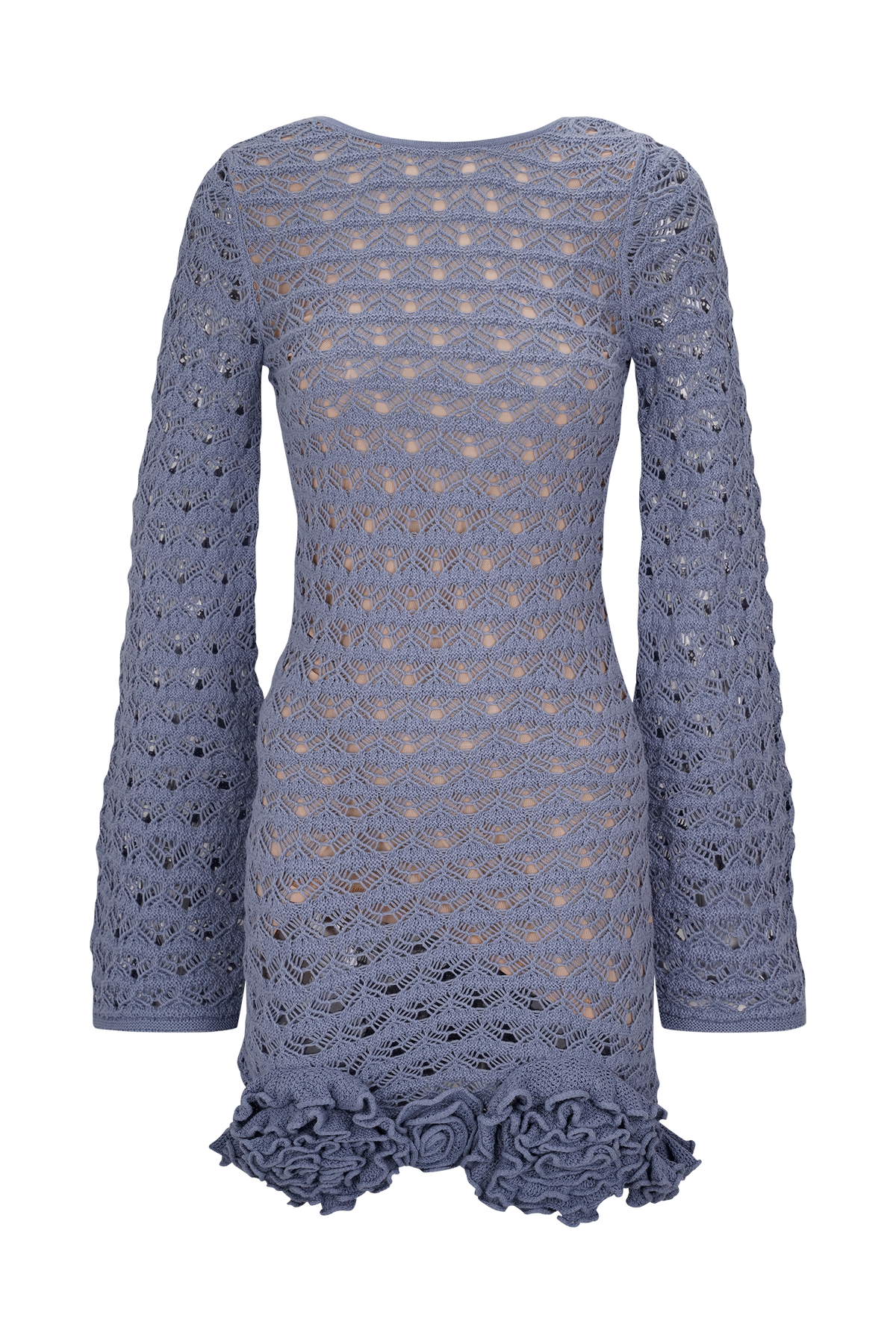 Aileen Ruffle Crochet Mini Dress - Steel Blue #8