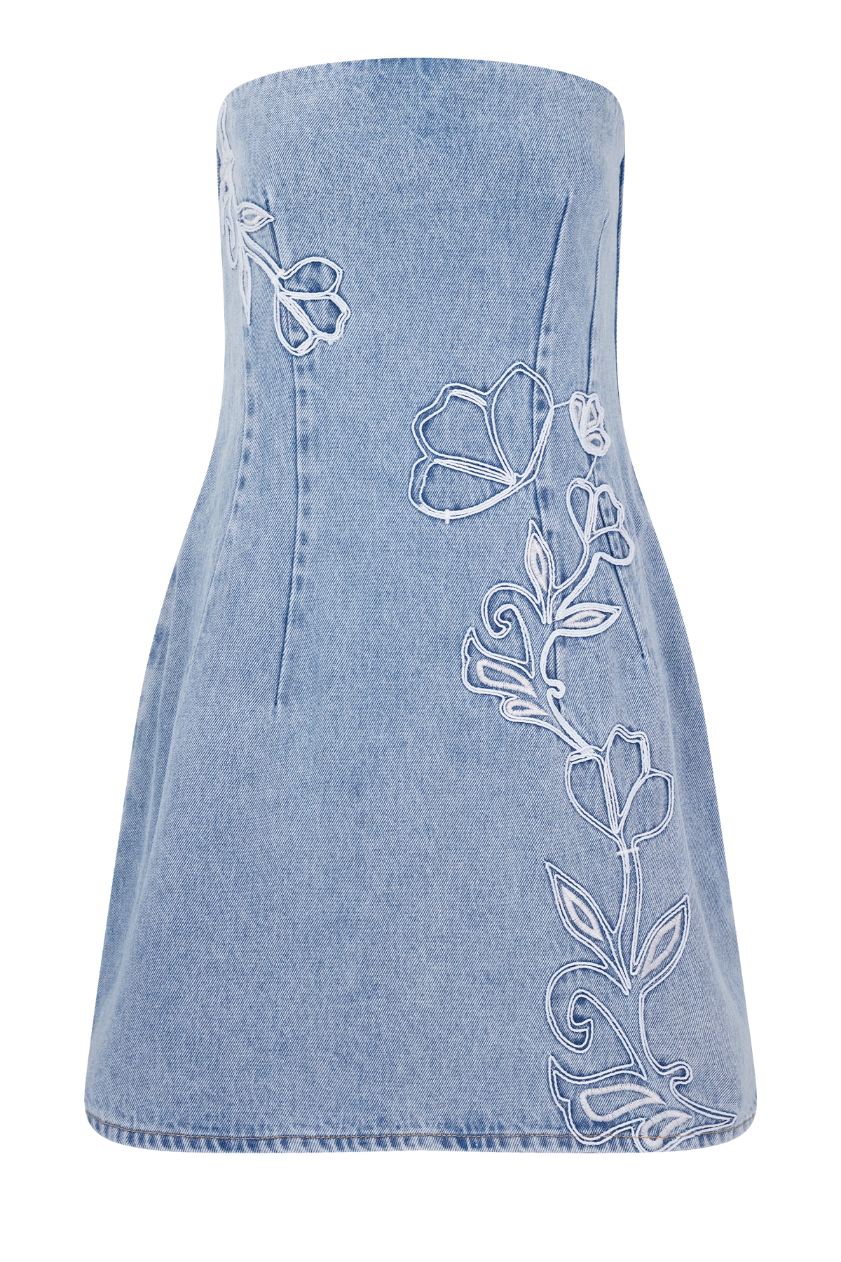 Akira Embroidered Denim Mini Dress - Mid Blue #9
