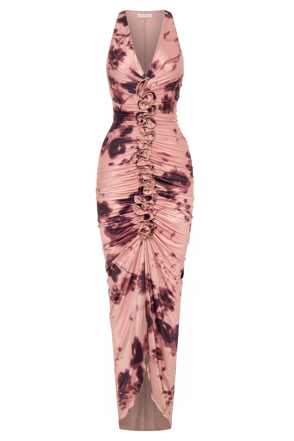 Alessandra Slinky Ruffle Maxi Dress - Pink Blurred Floral Print #9