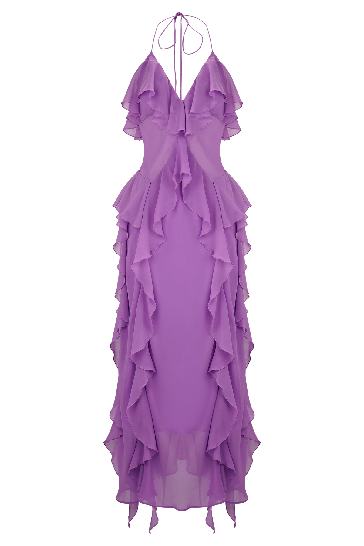 Aleyna Chiffon Ruffle Midi Dress - Purple #7