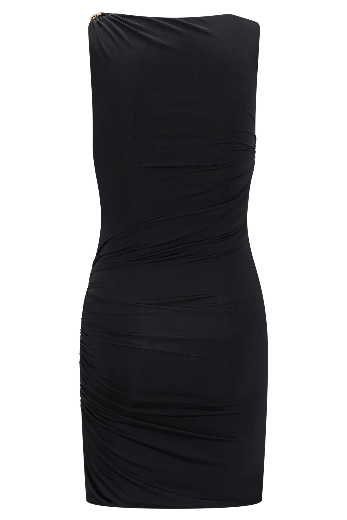 Amia Slinky Sleeveless Mini Dress With Hardware - Black