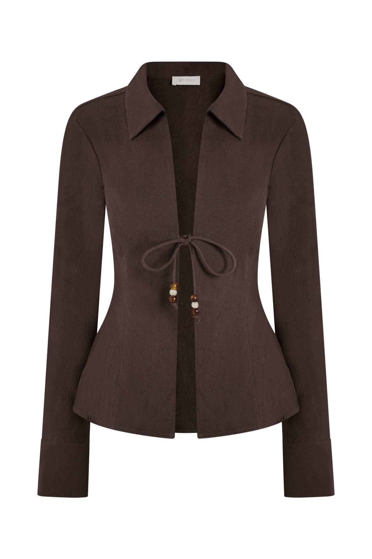 Annalee Cotton Beaded Tie Shirt - Dark Espresso #10