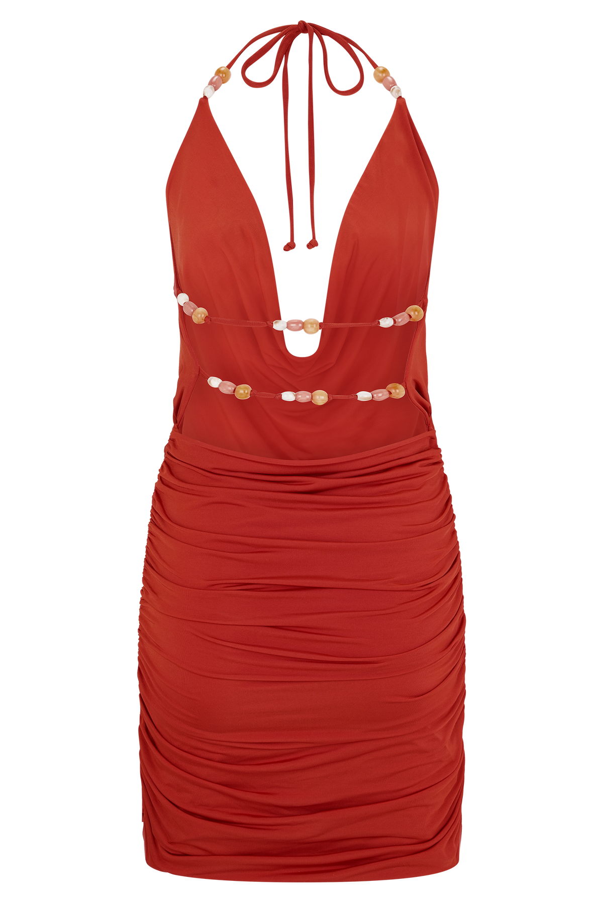 Astraeus Beaded Cowl Mini Dress - Desert Red #6