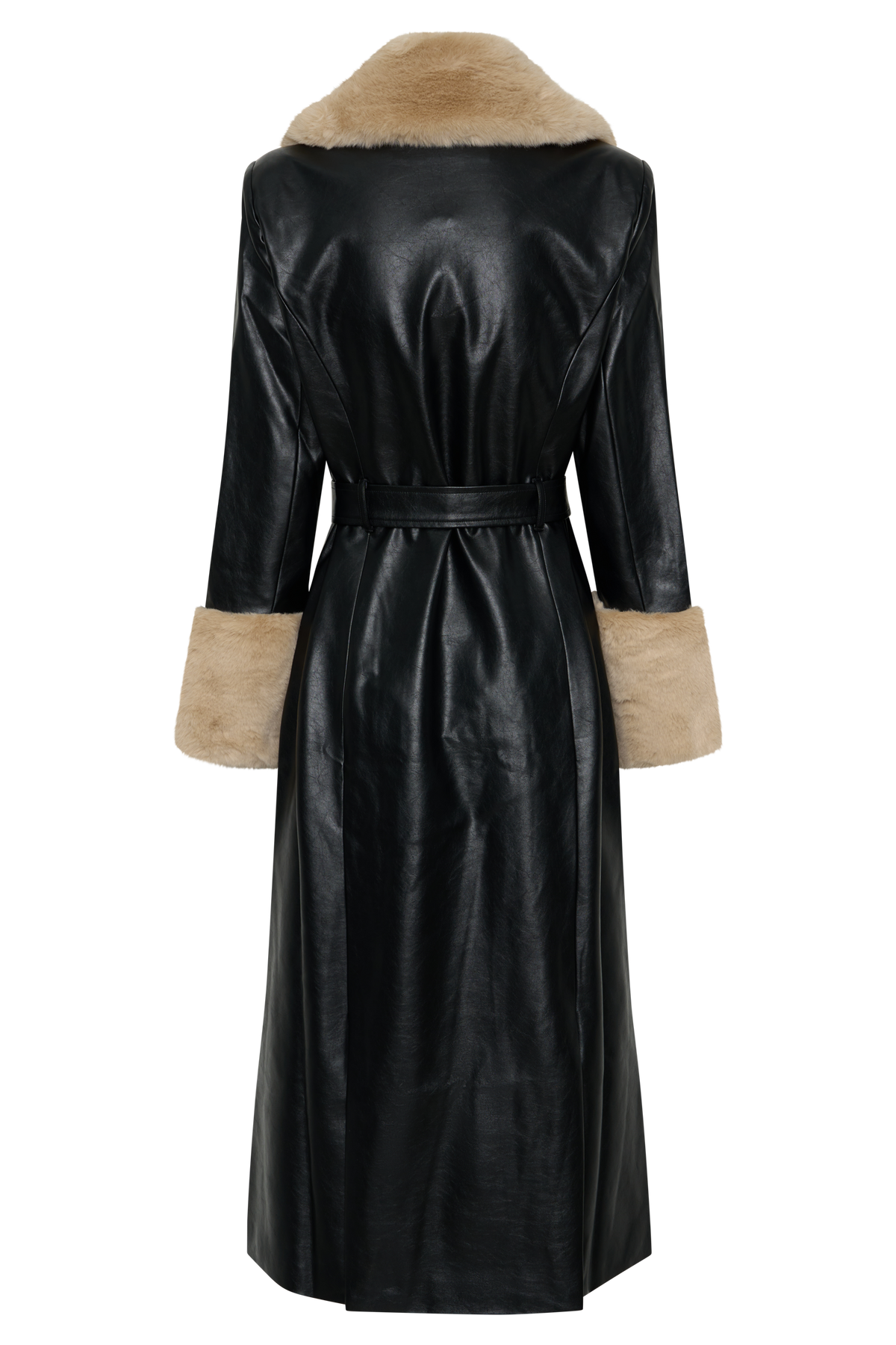 Bec Faux Leather Trench Coat With Faux Fur - Black/Beige #8
