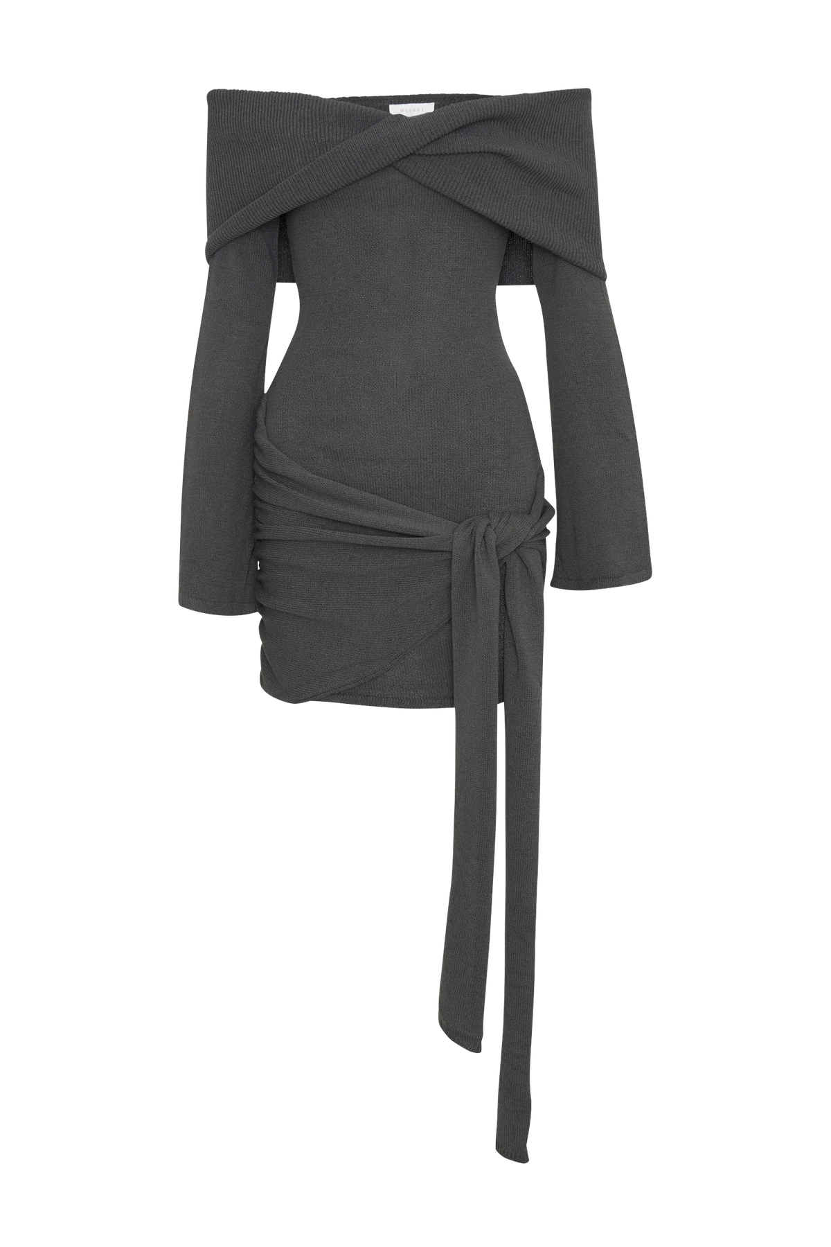 Camryn Off Shoulder Tie Knit Mini Dress - Charcoal #8