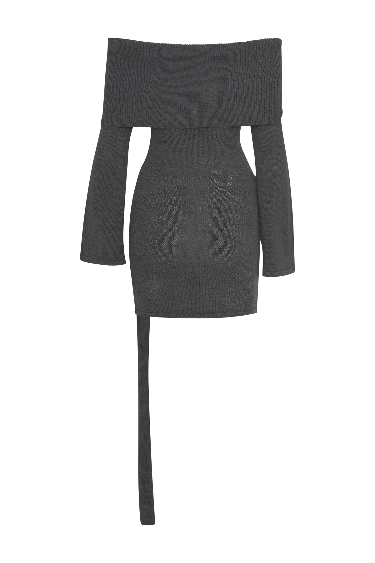 Camryn Off Shoulder Tie Knit Mini Dress - Charcoal #7