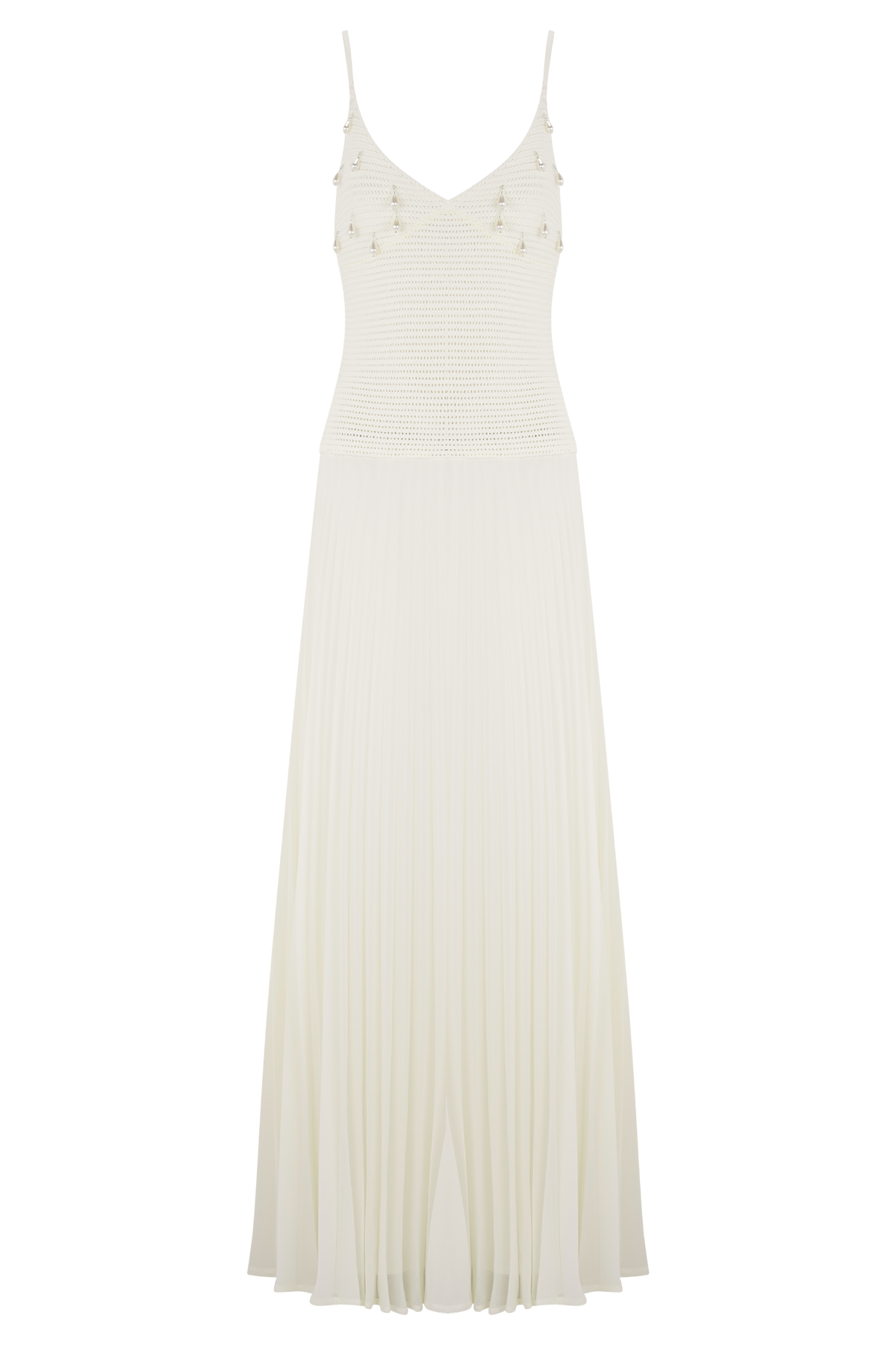 Catherine Crochet Pearl Maxi Dress - White #7