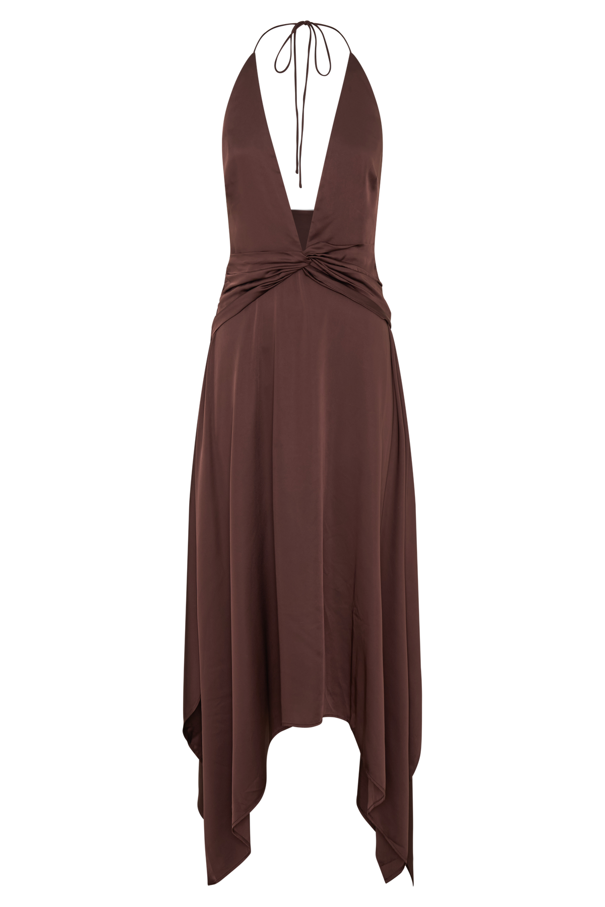 Cyra Plunge Satin Midi Dress - Dark Chocolate #10