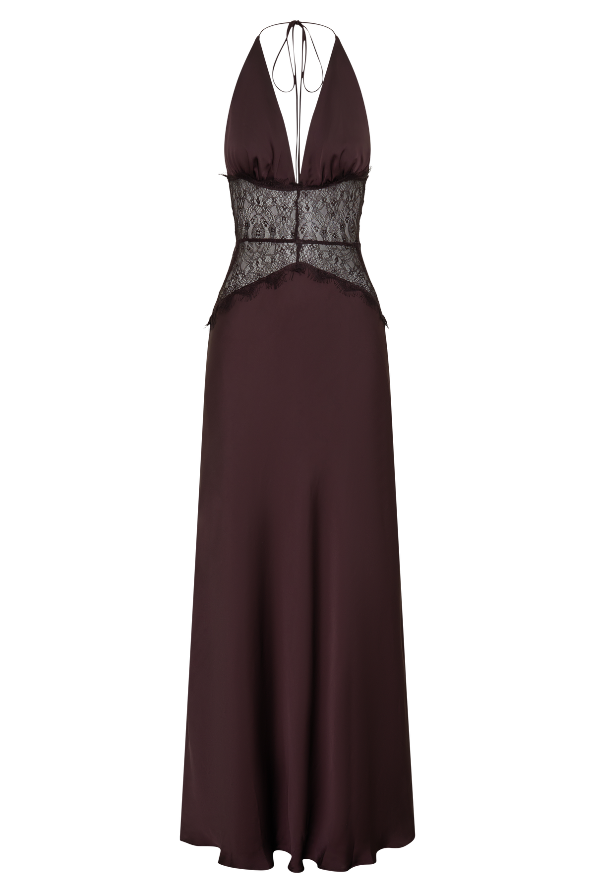 Dinah Lace And Satin Maxi Dress - Chocolate