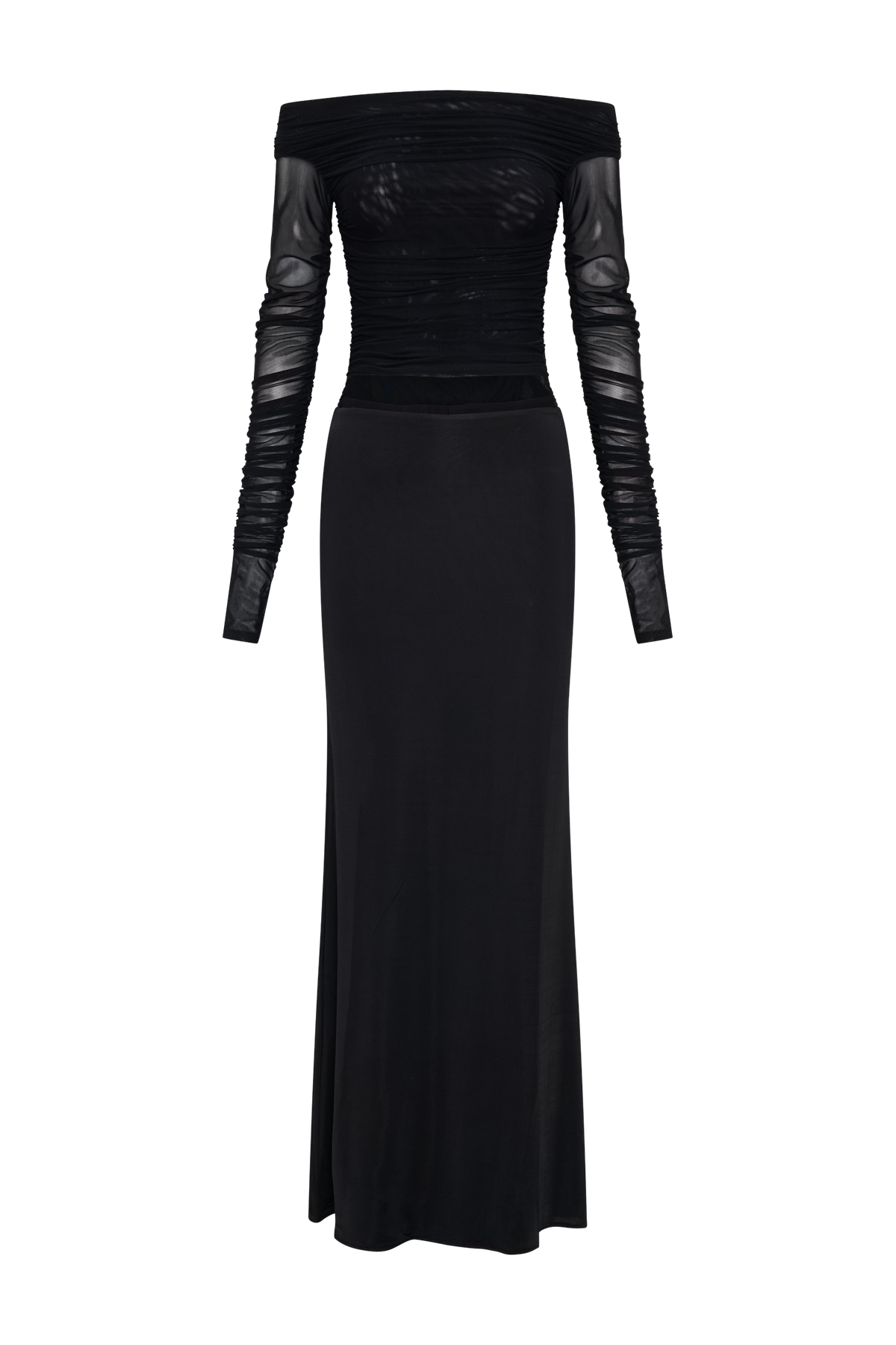 Darla Mesh And Slinky Off Shoulder Maxi Dress - Black #7