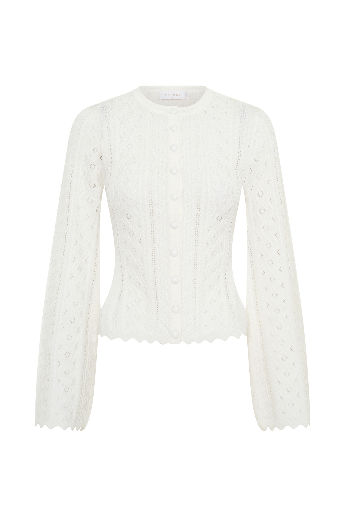 Darlene Pointelle Knit Long Sleeve Top - White