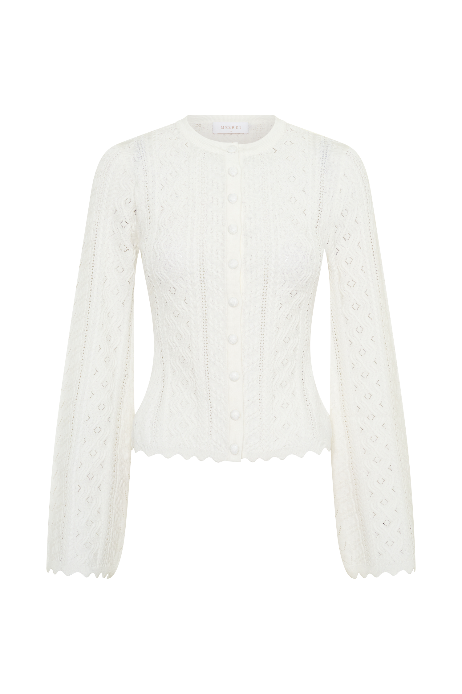 Darlene Pointelle Knit Long Sleeve Top - White #9
