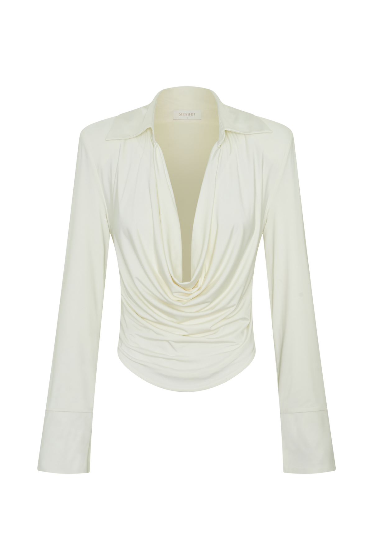 Elmira Long Sleeve Slinky Gather Detail Top - Ivory #8
