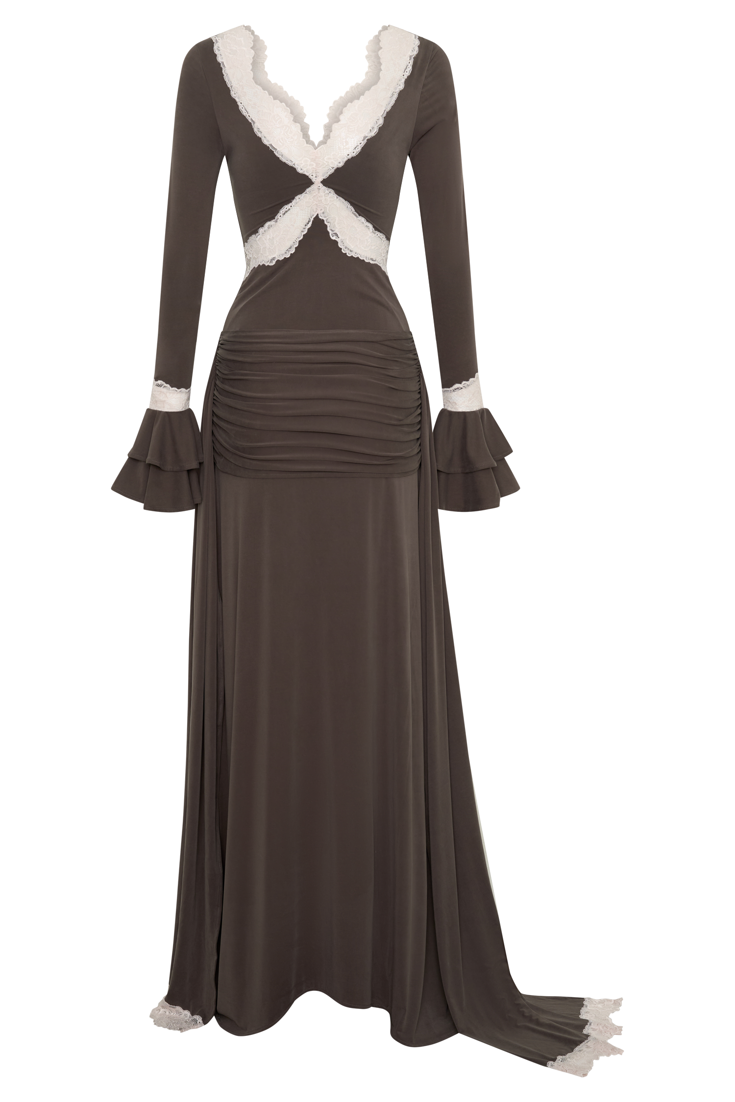 Electra Slinky Lace Maxi Dress - Chocolate/Ballet Pink #9