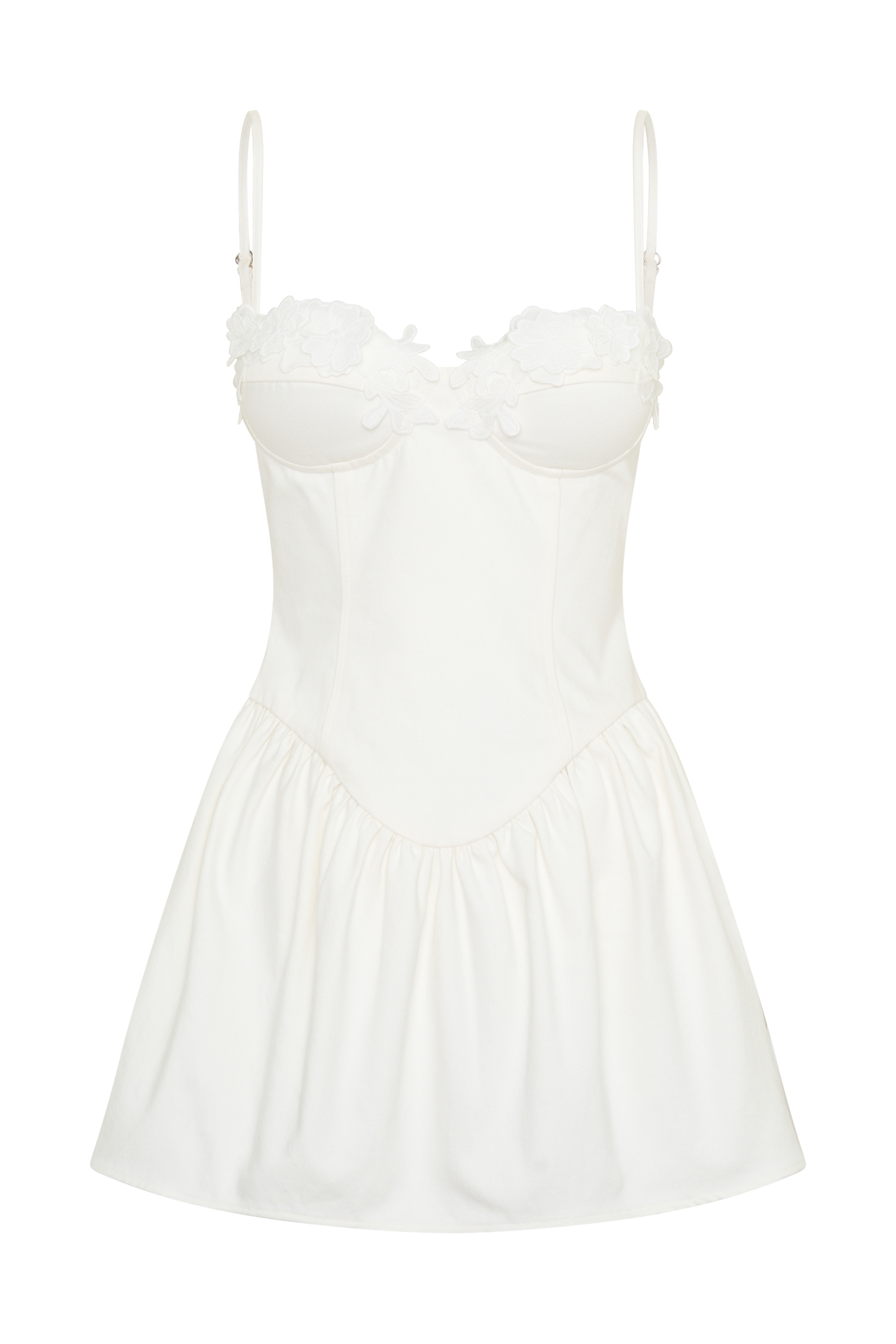 Emary Applique Denim Bustier Mini Dress - White