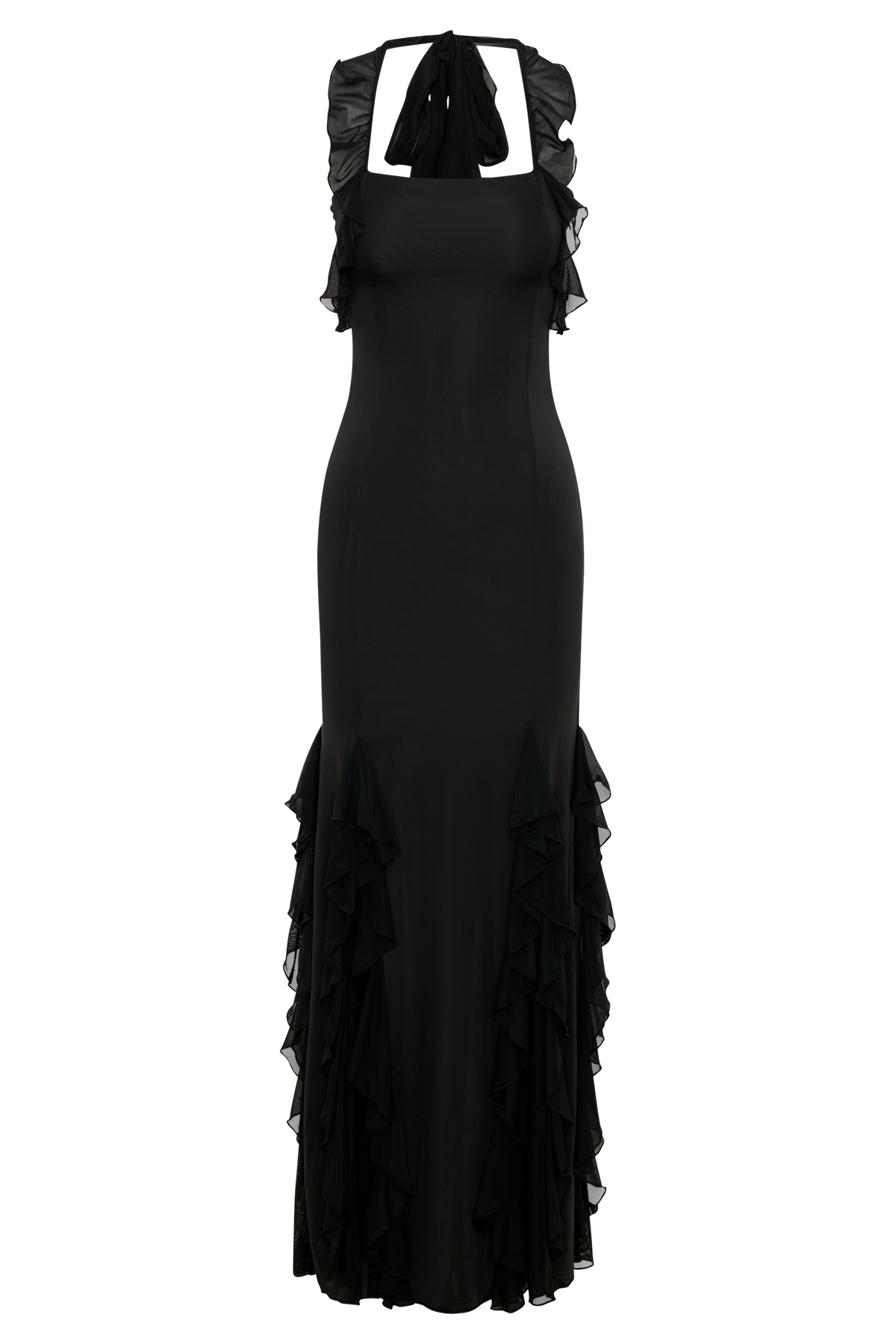Etta Ruffle Slinky Maxi Dress - Black #8