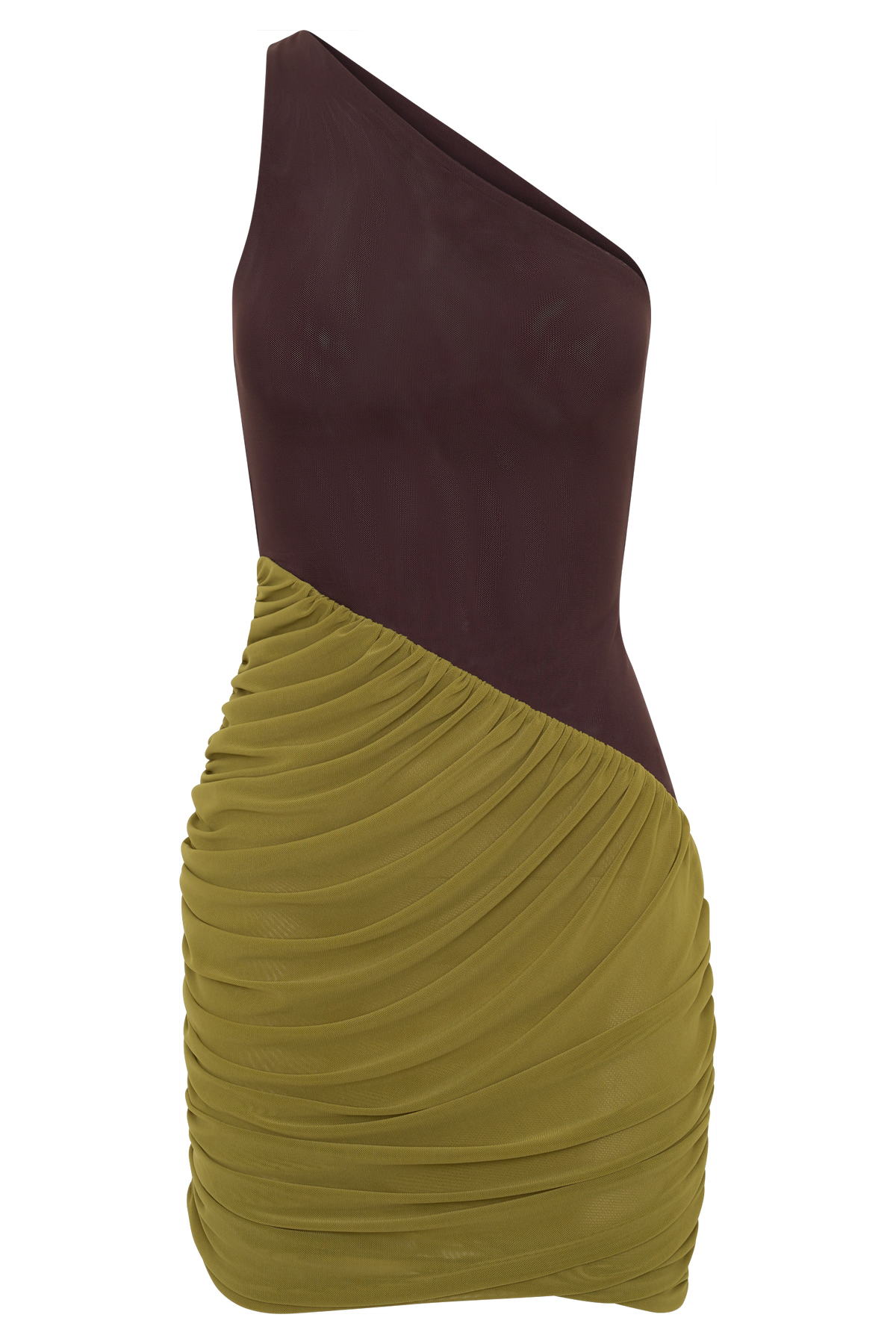 Halo Asymmetric Two Toned Mini Dress - Green/Chocolate