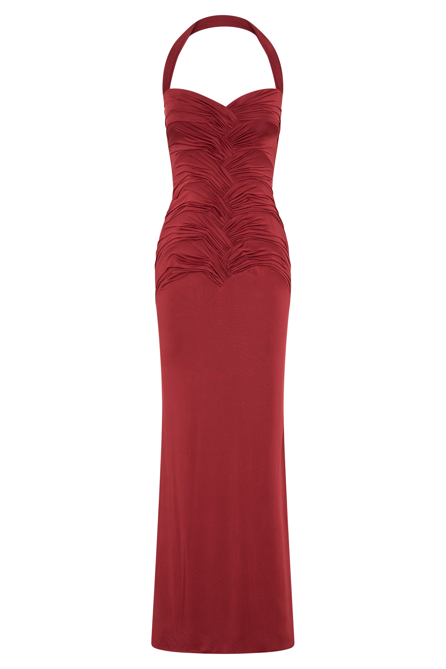Hoai Gathered Slinky Halter Maxi Dress - Deep Red #11