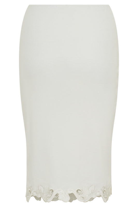 Jane Broiderie Ribbed Midi Skirt - White