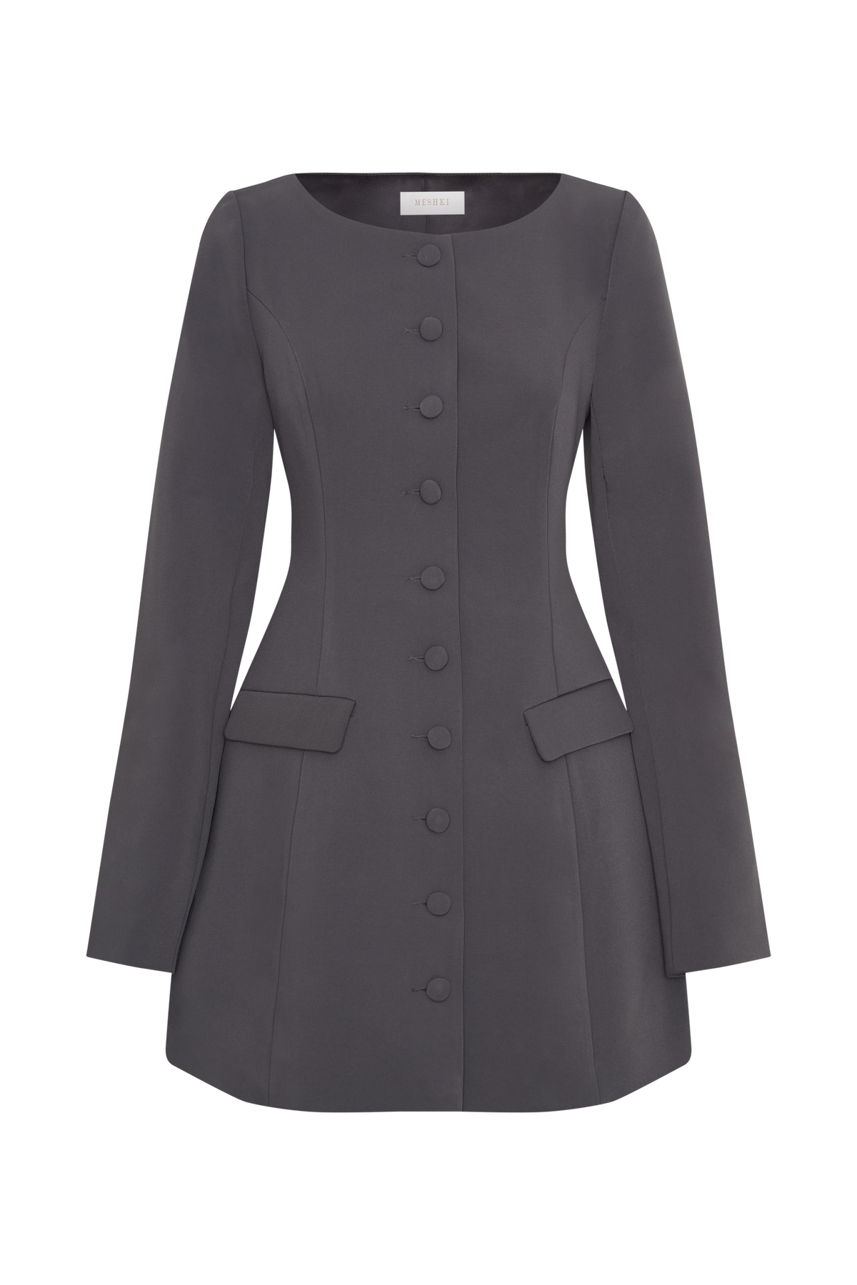 Jolie Boat Neck Suiting Mini Dress - Charcoal Grey