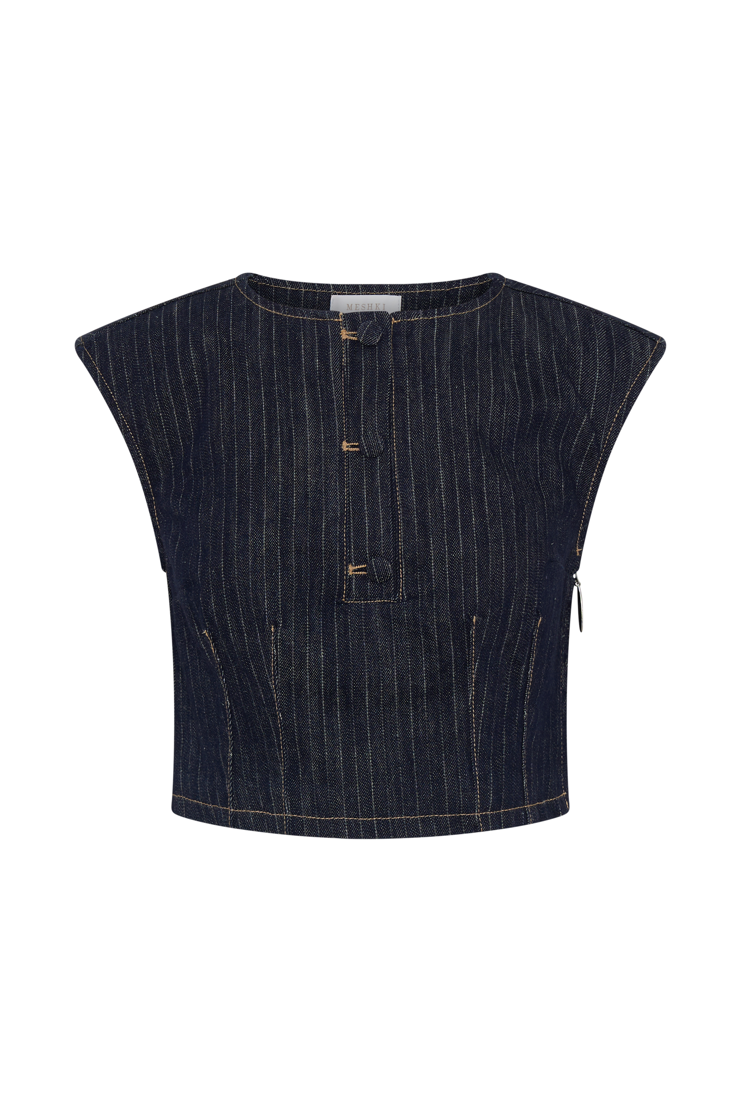 Loraine Sleeveless Denim Top - Indigo Pinstripe #13