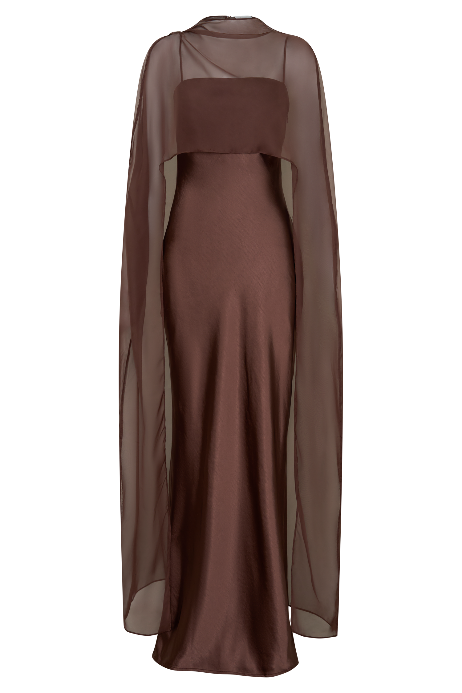 Martinne Chiffon Cape Maxi Dress - Mocha #10
