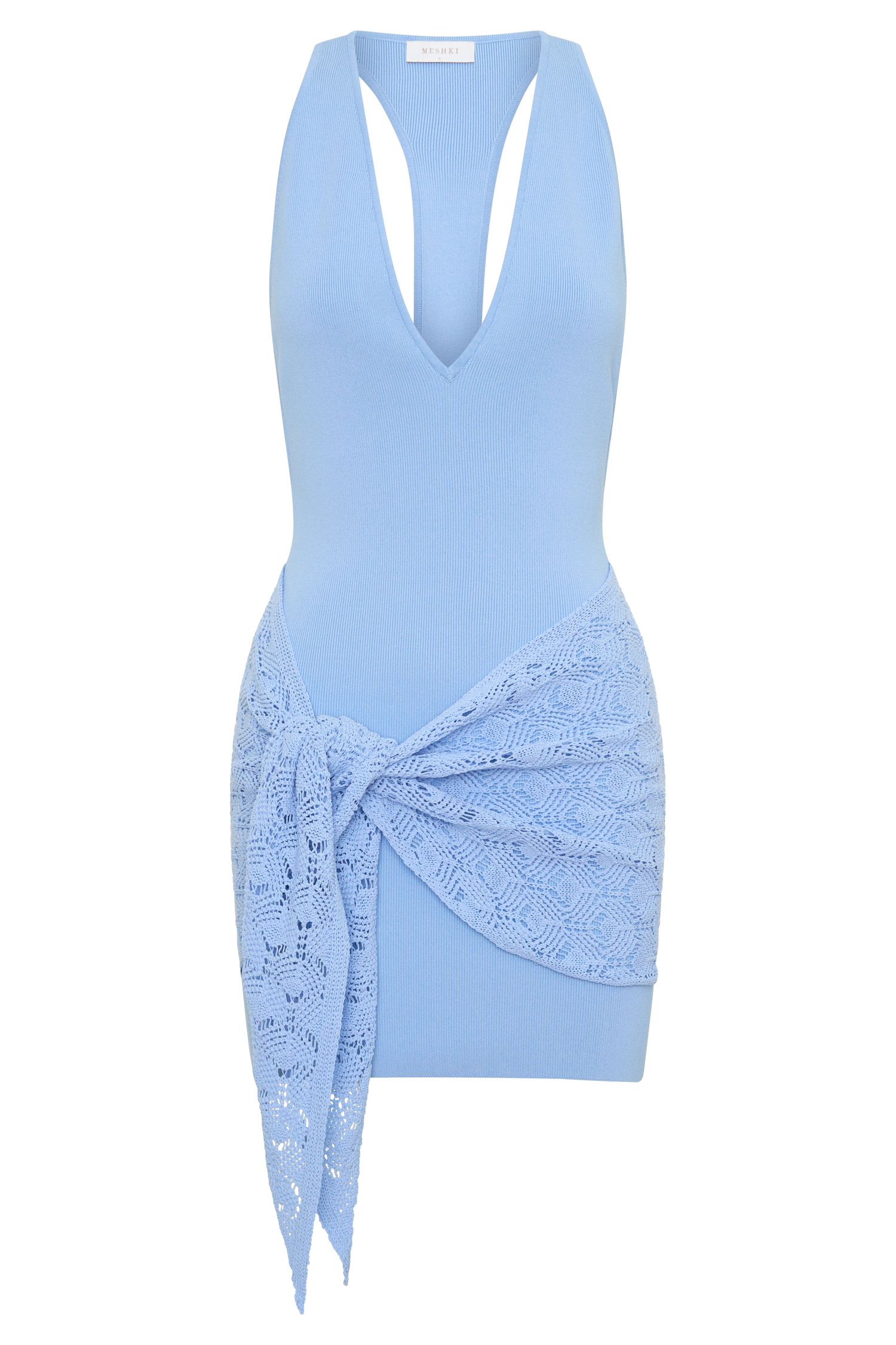 Mollie Mini Dress With Crochet Overlay - Cornflower Blue #9