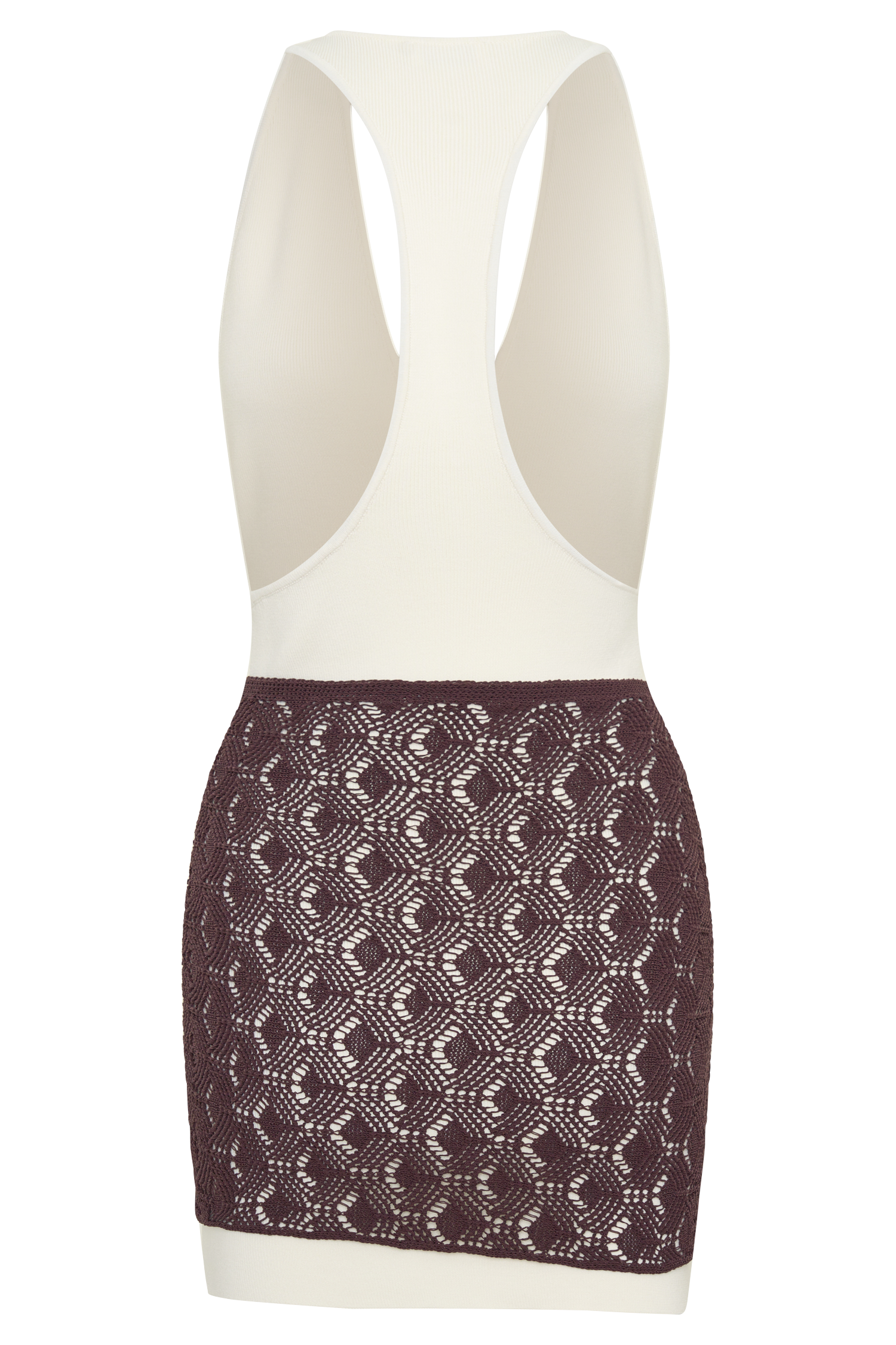Mollie Mini Dress With Crochet Overlay - White/Chocolate #8