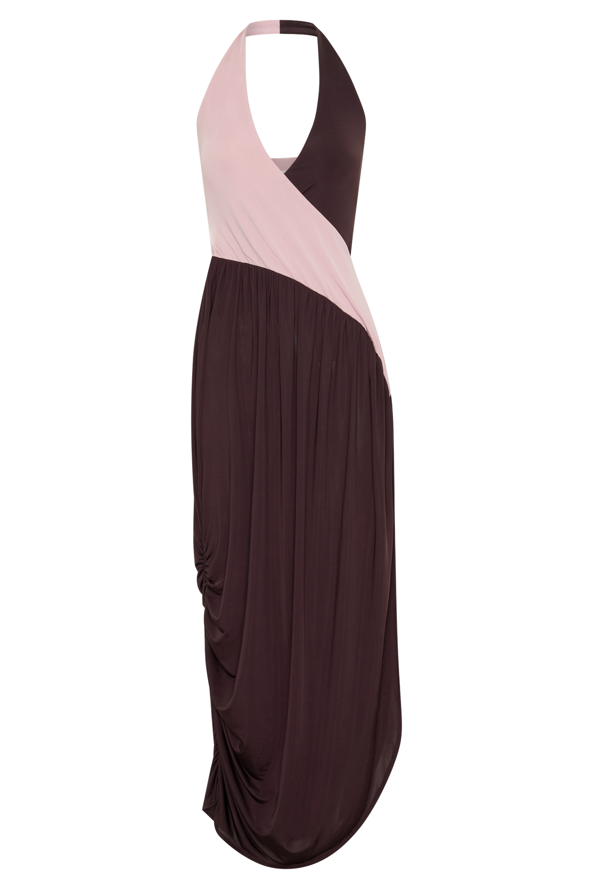 Nari Halter Gathered Maxi Dress - Muted Pink/Dark Chocolate #9
