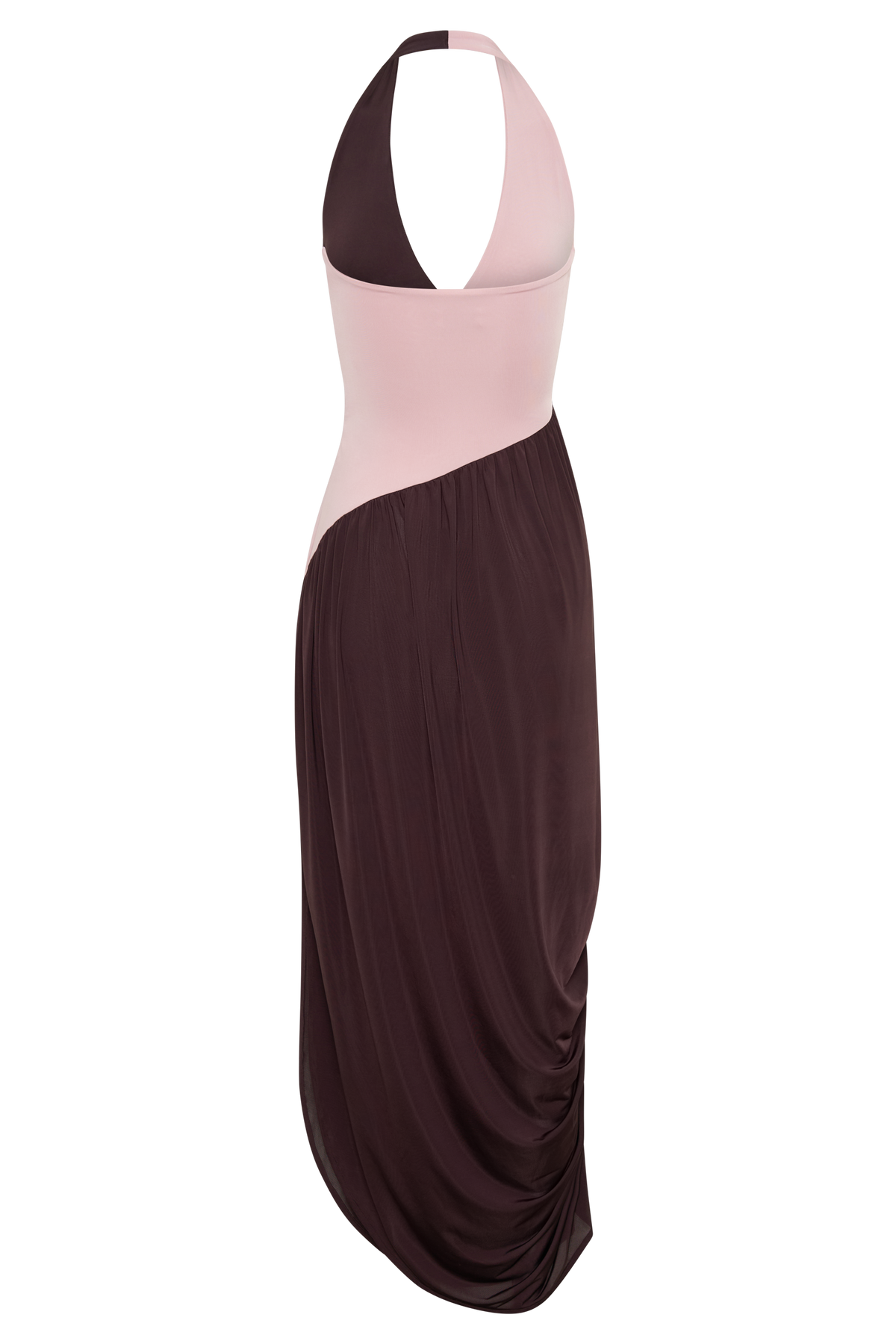 Nari Halter Gathered Maxi Dress - Muted Pink/Dark Chocolate #8