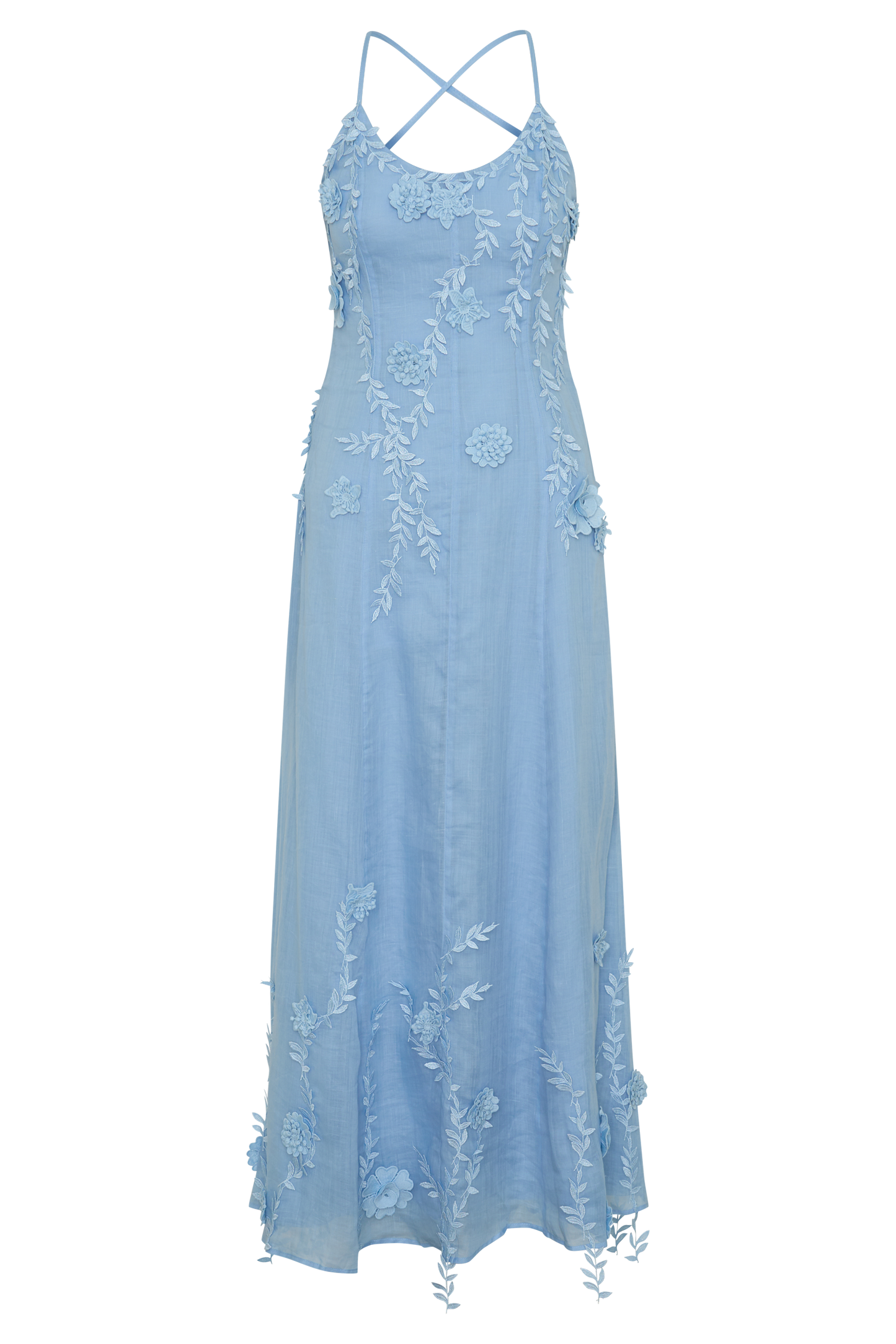 Odette Floral Lace Midi Dress - Pale Blue