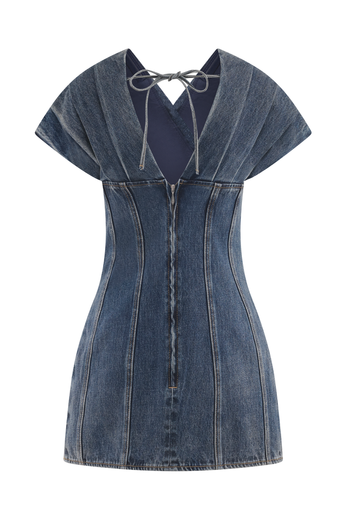 Pascale Off Shoulder Denim Mini Dress - Washed Dark Blue #10