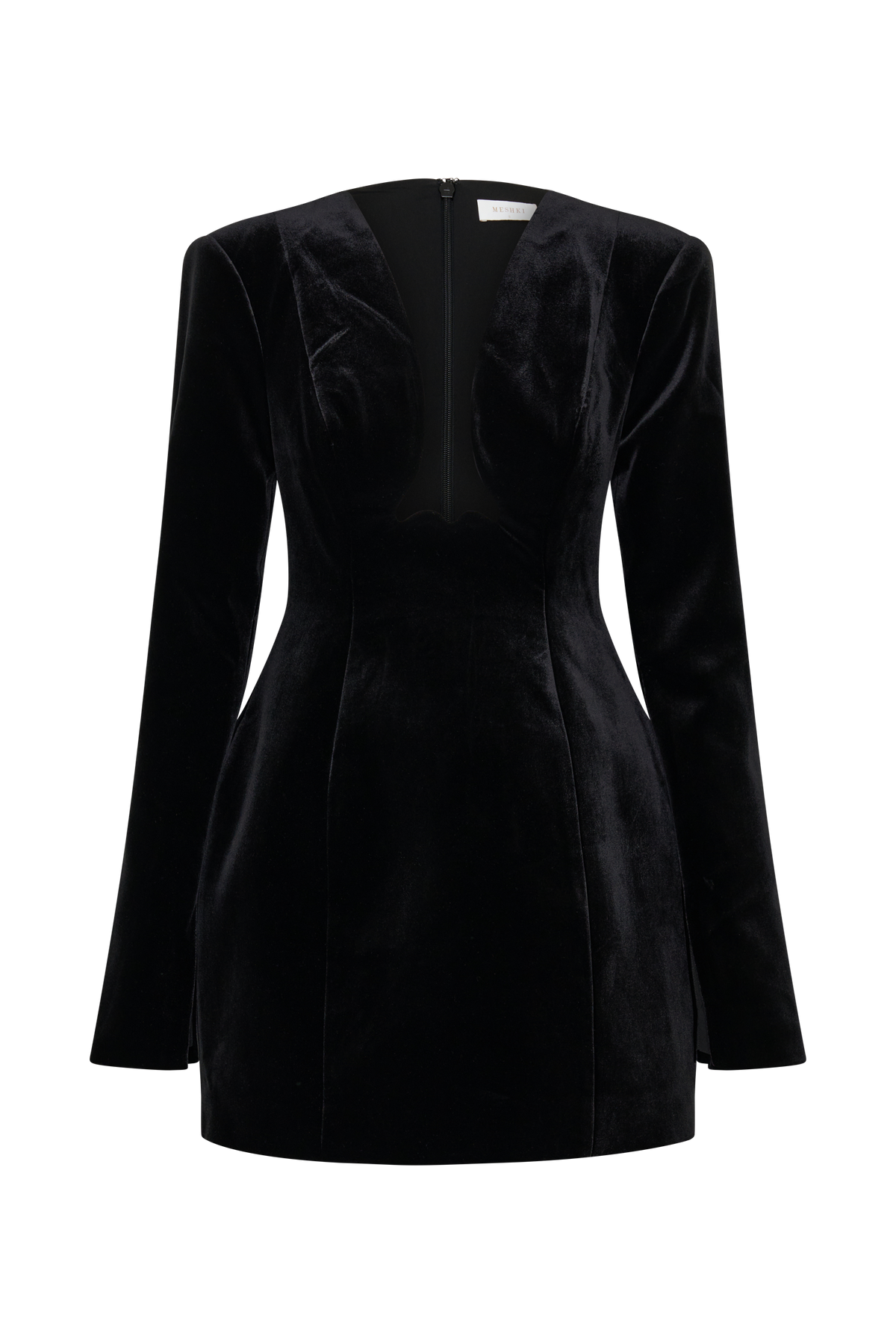 Trinity Abstract Neck Velvet Mini Dress - Black #8