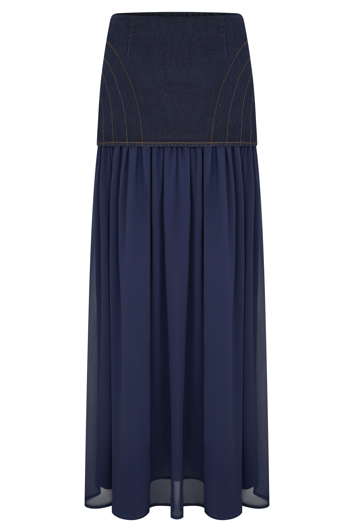 Tully Chiffon Denim Maxi Skirt - Indigo Blue #6