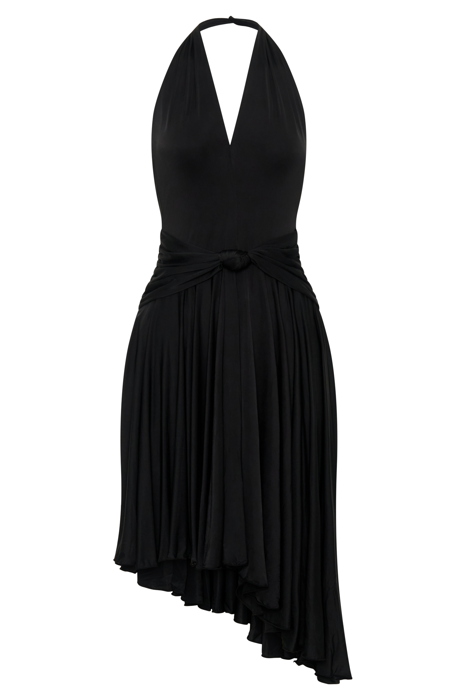 Zelda Asymmetric Slinky Midi Dress - Black #7