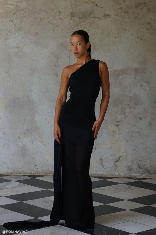 Asher Slinky One Shoulder Maxi Dress - Black