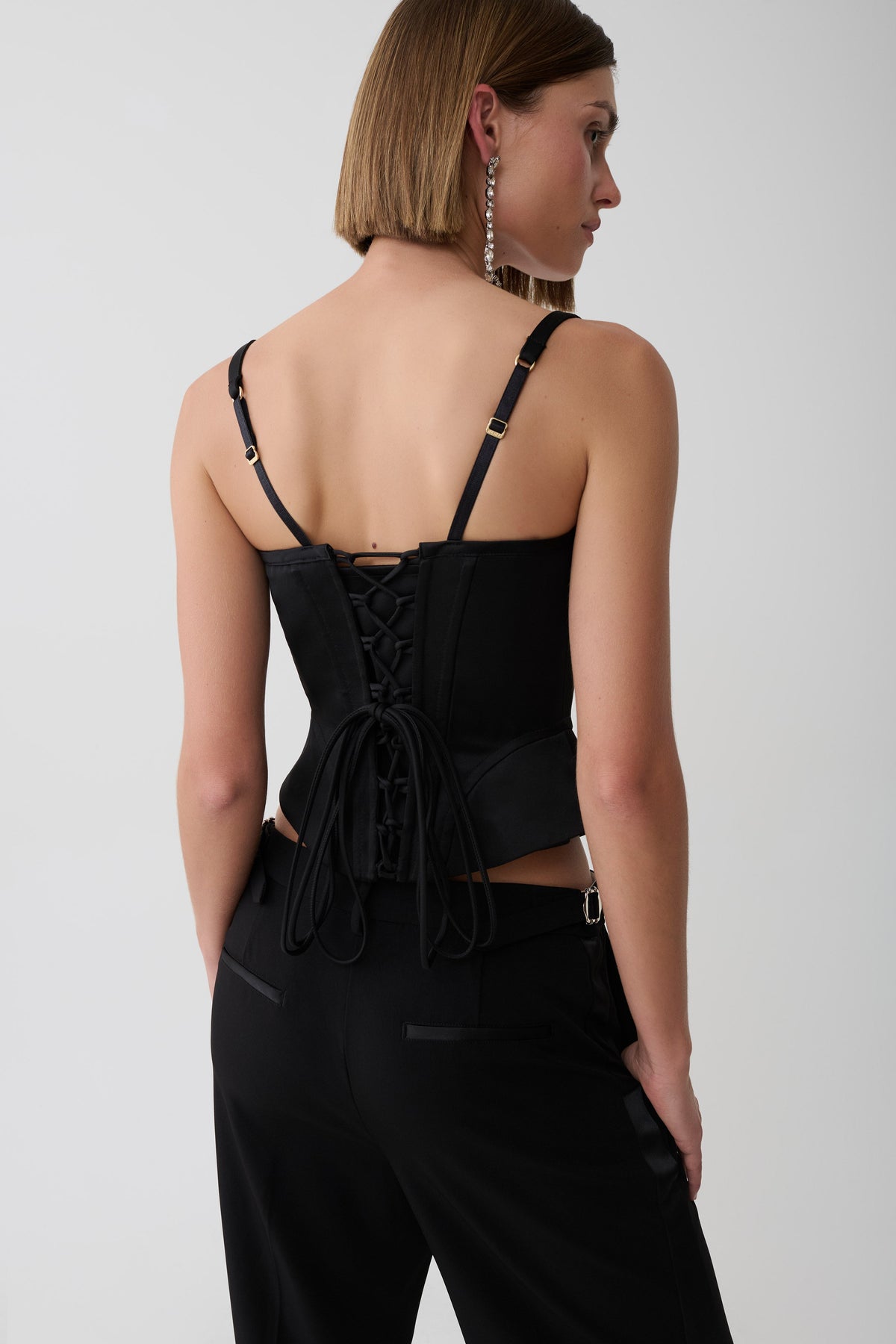 Melina Satin Peplum Corset Top - Black #2